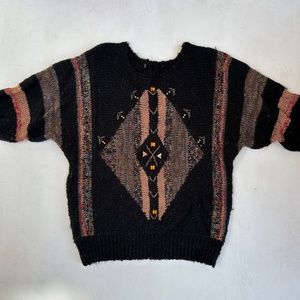 Vintage Aztec Slouchy Knit Short Sleeve Sweater